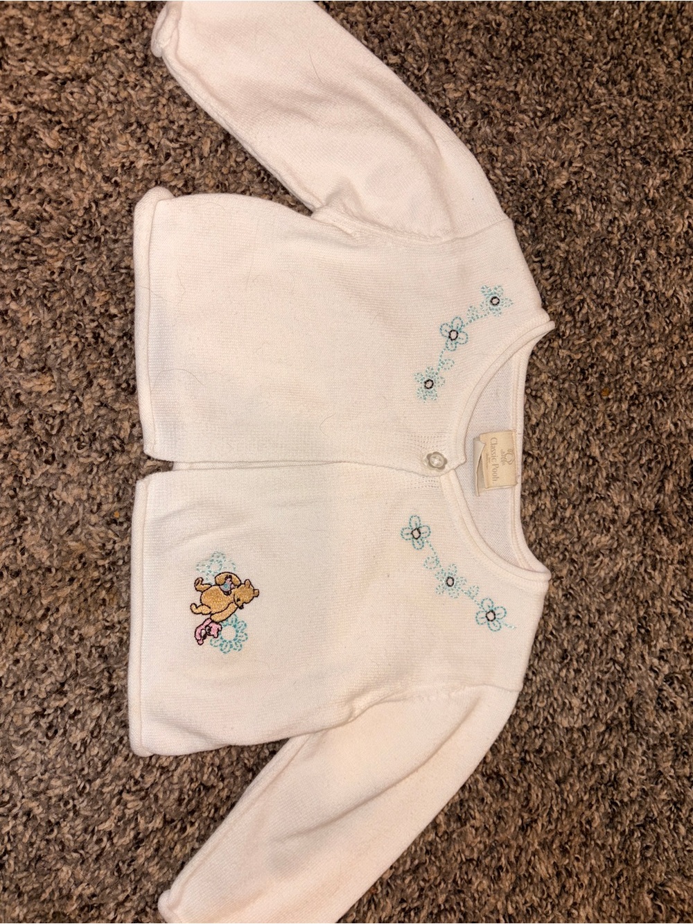 Vintage White Baby Girl Cardigan with Blue Floral Embroidery